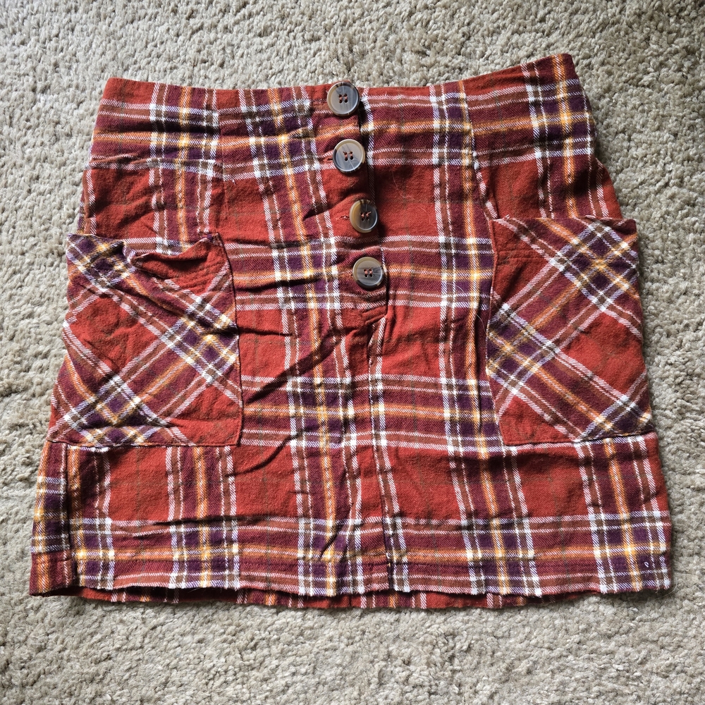 Plaid Button-Front Skirt